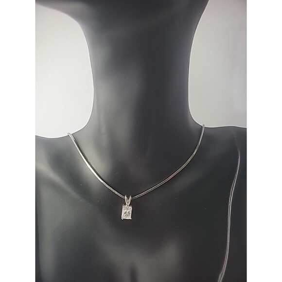 Unbranded Jewelry - Vintage Necklace Silver Tone Square Silver Tone Pendant Crystal Jewelry Costume